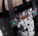 WG66-2001 Wrangler Hair-On Cowhide Vintage Floral Concealed Carry Tote/Crossbody - Black