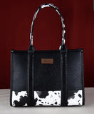 WG102-8119 Wrangler Cow Print Concealed Carry Wide Tote -Black