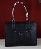 WG102-8119 Wrangler Cow Print Concealed Carry Wide Tote -Black