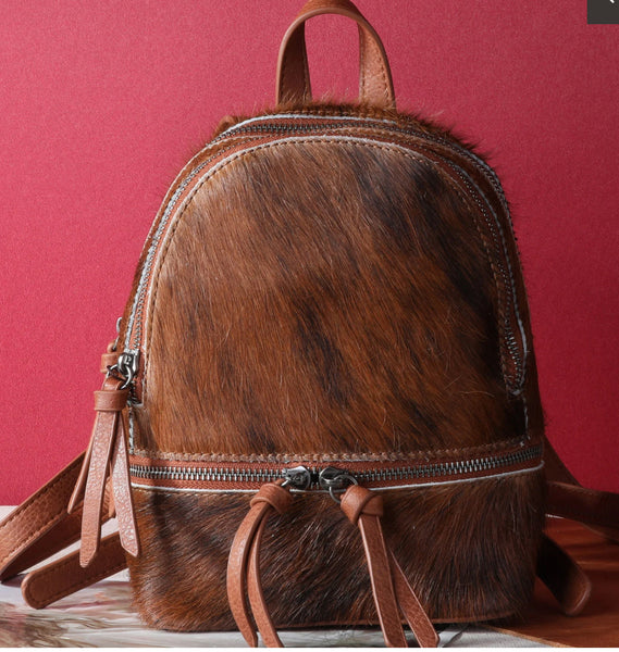 TR160-9110 Trinity Ranch Hair-On Cowhide Collection Mini Backpack-Brown