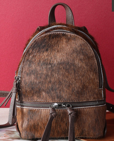TR160-9110 Trinity Ranch Hair-On Cowhide Collection Mini Backpack-Coffee