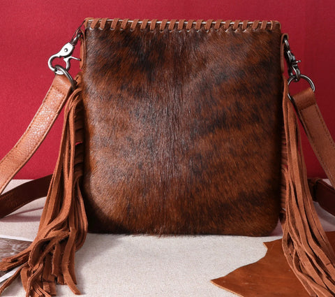 TR162G-2001 Trinity Ranch Hair-On Cowhide Fringe Concealed Carry Crossbody Bag - Brown