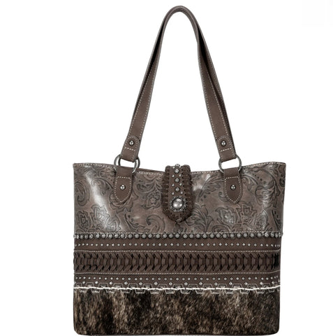 TR136G-8317 Trinity Ranch Hair On Cowhide Collection Concealed Carry Tote-Coffee