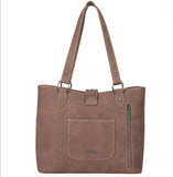 TR136G-8317 Trinity Ranch Hair On Cowhide Collection Concealed Carry Tote-Brown