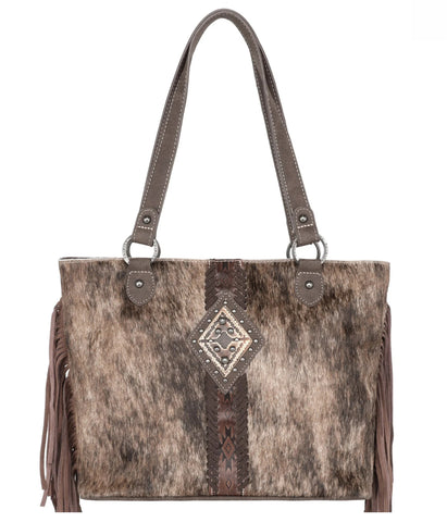 TR146G-8317 Trinity Ranch Hair On Cowhide Concealed Carry Tote-Coffee