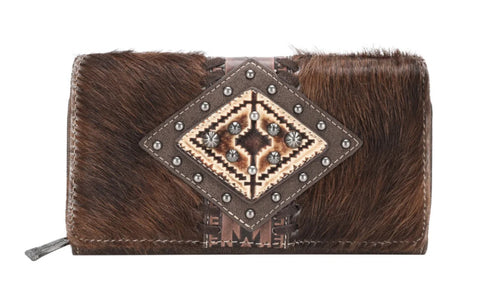 TR146-W010 Trinity Ranch Hair-On Cowhide Wallet-Coffee