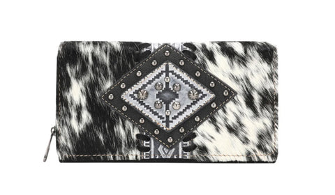 TR146-W010 Trinity Ranch Hair-On Cowhide Wallet-Black