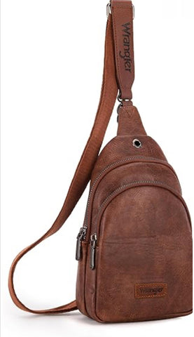 WG87-227 Wrangler Sling Bag/Crossbody/Chest Bag Dual Zippered Compartment -Dark Brown