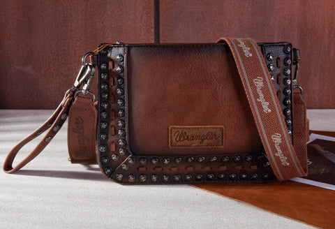 WG65-2004S Wrangler Rivets Studded Wristlet/ Crossbody - Brown