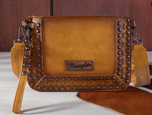 WG65-2004S Wrangler Rivets Studded Wristlet/ Crossbody -Yellow Mustard