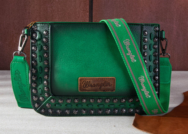 WG65-2004S Wrangler Rivets Studded Wristlet/ Crossbody -Green