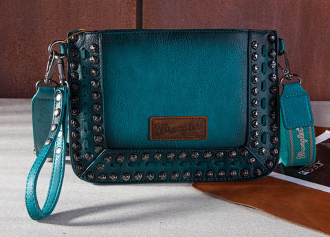 WG65-2004S Wrangler Rivets Studded Wristlet/ Crossbody -Turquoise