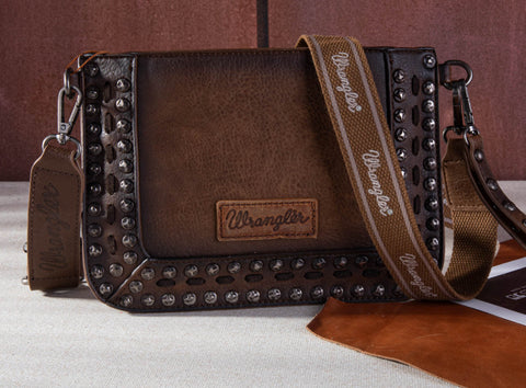 WG65-2004S Wrangler Rivets Studded Wristlet/ Crossbody - Coffee