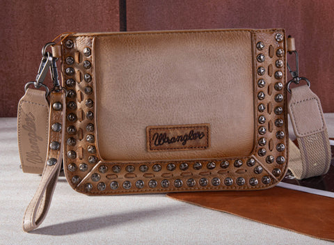 WG65-2004S Wrangler Rivets Studded Wristlet/ Crossbody - Khaki