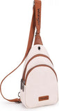WG87-227 Wrangler Sling Bag/Crossbody/Chest Bag Dual Zippered Compartment - Beige-Brown