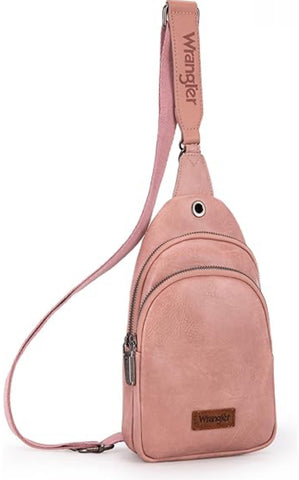 WG87-227 Wrangler Sling Bag/Crossbody/Chest Bag Dual Zippered Compartment -Pink