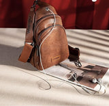WG87-227 Wrangler Sling Bag/Crossbody/Chest Bag Dual Zippered Compartment -Dark Brown