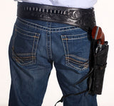 44/45 Caliber Black Western/Cowboy Hollywood Style Hand Tooled Gun Holster and Belt