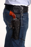38/357 Caliber Black Left Hand Draw Western/Cowboy Hollywood Style Hand Tooled Gun Holster and Belt
