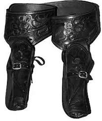 38/357 Caliber Handmade Black Double Western/Cowboy Hollywood Style Hand Tooled Gun Holster and Belt