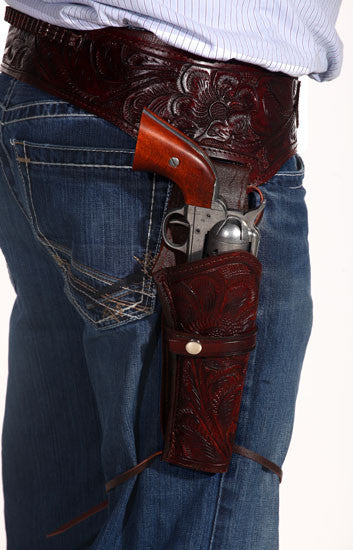 38/357 Caliber Brown Western Cowboy Hollywood Style Hand Tooled Gun Holster  and Belt